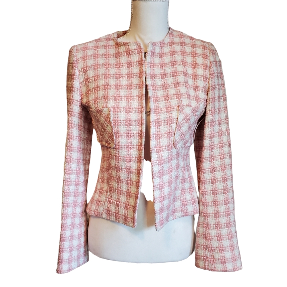 EUC Yumi Mazao Collection Pink Plaid Cropped Blazer